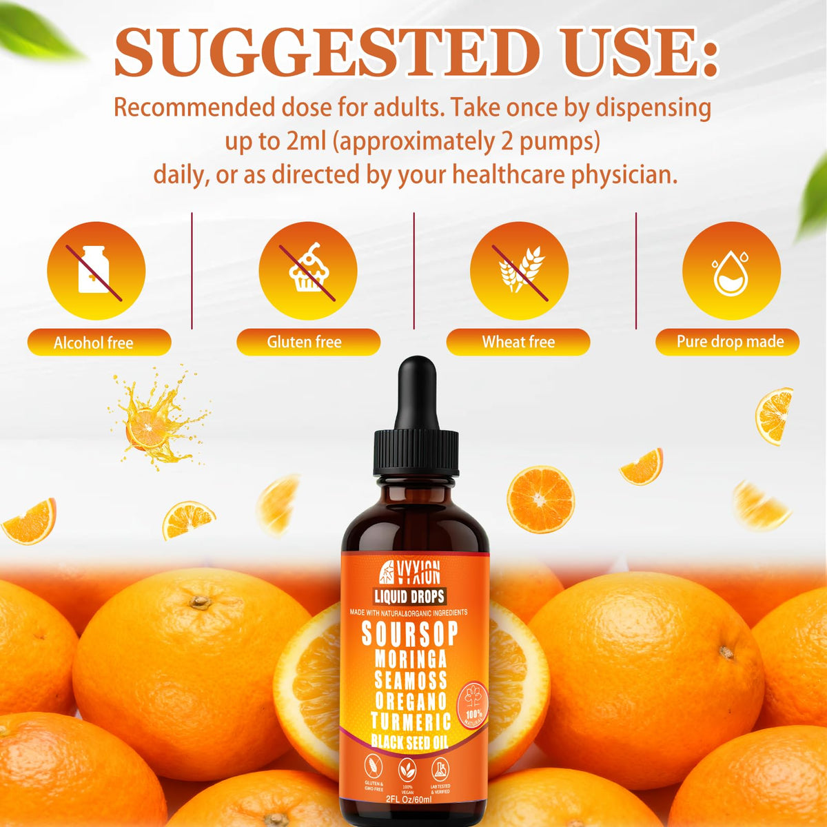 Soursop Bitters Liquid Drops 10 in 1 with Sea Moss, Moringa, Turmeric, Black Seed Oil, Oregano, Ashwagandha | Herbal Extracts for Overall Health-Enhancing |Vegan, Non-GMO| 2 Fl Oz(Mixed Berry Flavor)