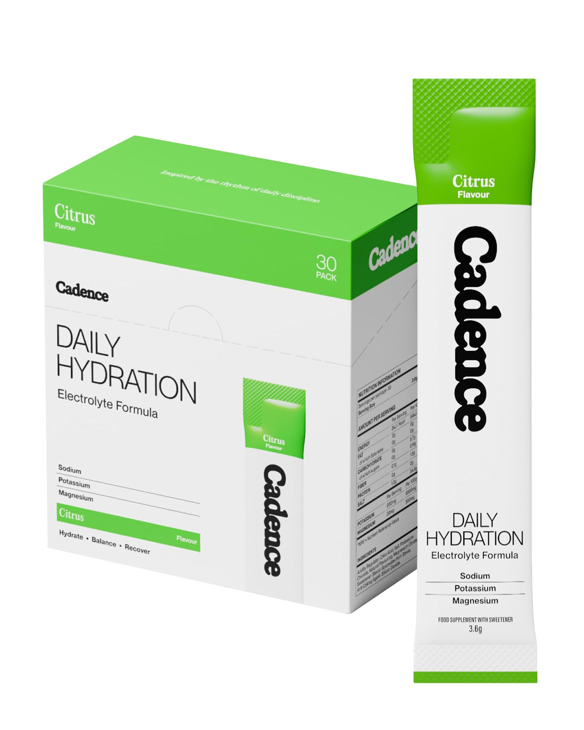 Cadence Sachets Core Melonberry - Carton (5g x 30) Science-Backed Hydration | Electrolyte Formula + Caffeine | Vegan, Keto & Paleo Friendly | Sodium, Potassium & Magnesium for Performance & Recovery