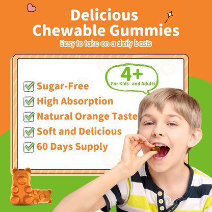Magnesium Gummies for Kids - Magnesium Glycinate Supplement with L-Theanine, Vitamin B6, D3 for Adults & Kids, Calm Magnesium for Sleep, Relaxation, Brain, Bones, Orange & Pineapple
