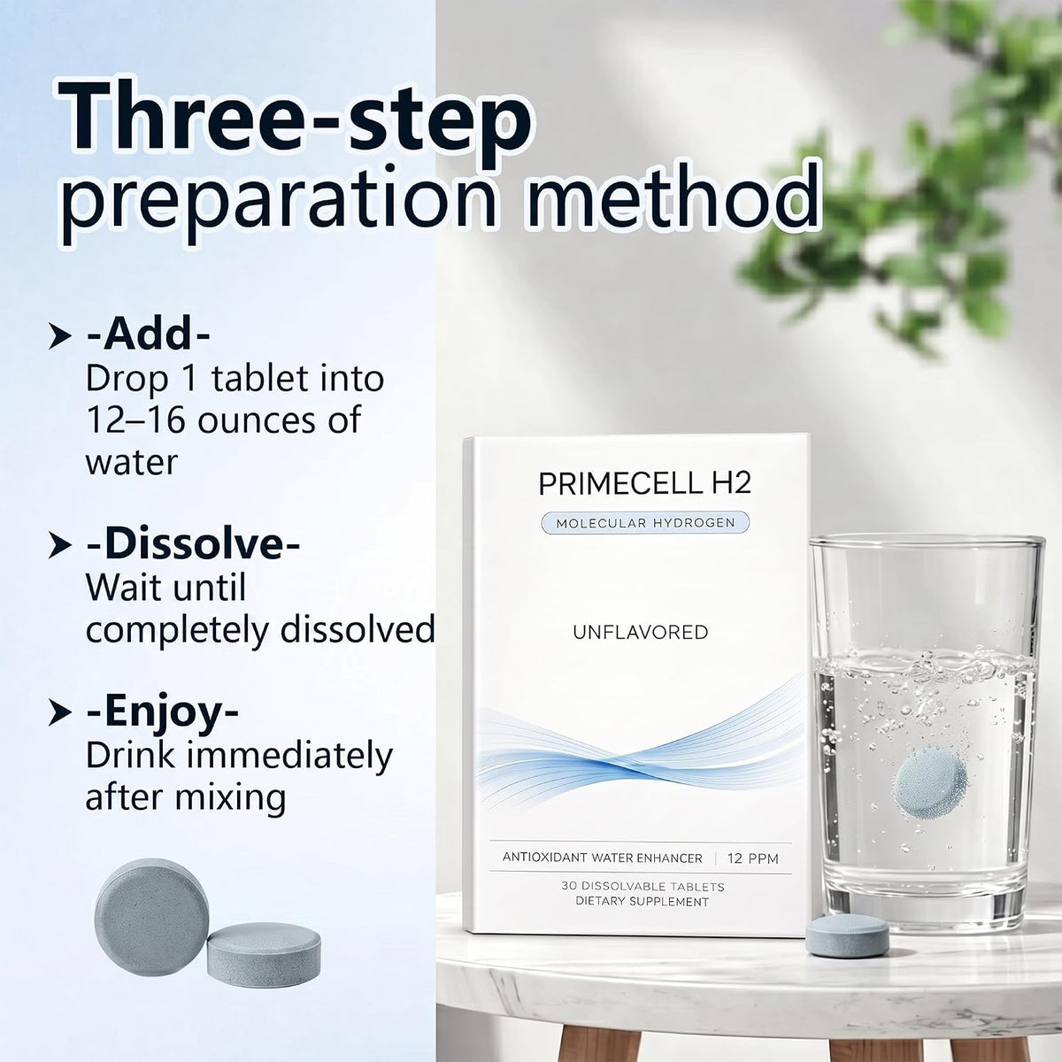 PRIMECELL H2 Molecular Hydrogen Tablets, 30 Count | Supports antioxidant health, cellular energy, oxidative balance, mental clarity, and daily recovery.