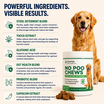 No Poo Chews for Dogs, Coprophagia Stool Eating Deterrent, Stop Eating Poop Supplement with Probiotics, Digestive Enzymes & Breath Aid Support, Gut Health & Digestive Support, Chicken Flavor, 120 Ct