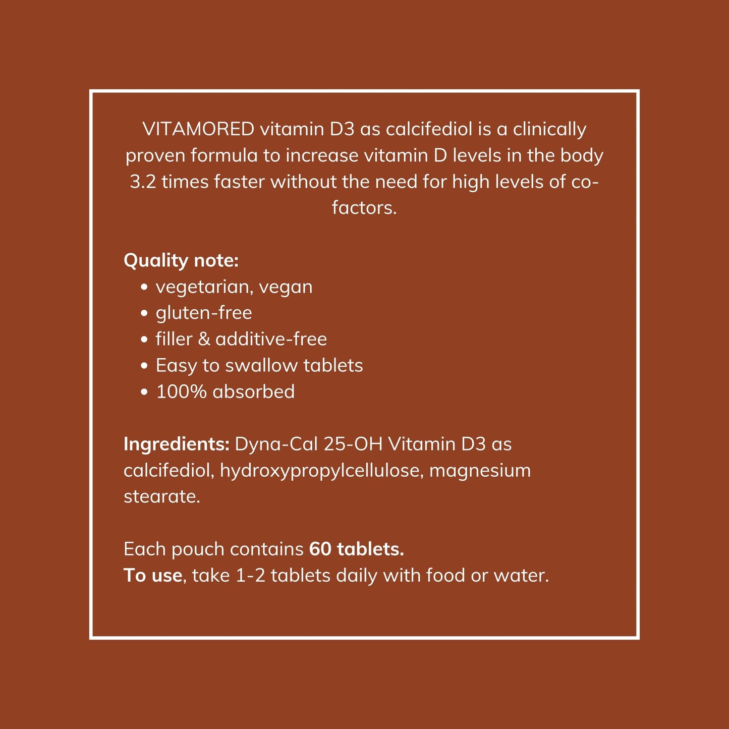VitamoreD Vitamin D Calcifediol 10 mcg | Easy Swallow Tablets | Two-A-Day | 30 Day Supply | 60 Tablets