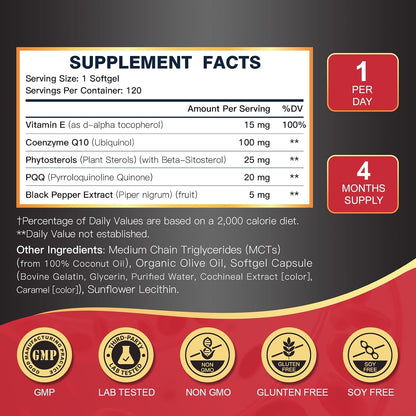 DRFOSTER CoQ10 Ubiquinol 100mg Supplement, Coenzyme Q10 120 Softgels | Maximum Absorption CoQ10, PQQ & MCT, Heart Support, Promotes Energy & Vitality, Antioxidant Support, Non-GMO, Gluten-Free