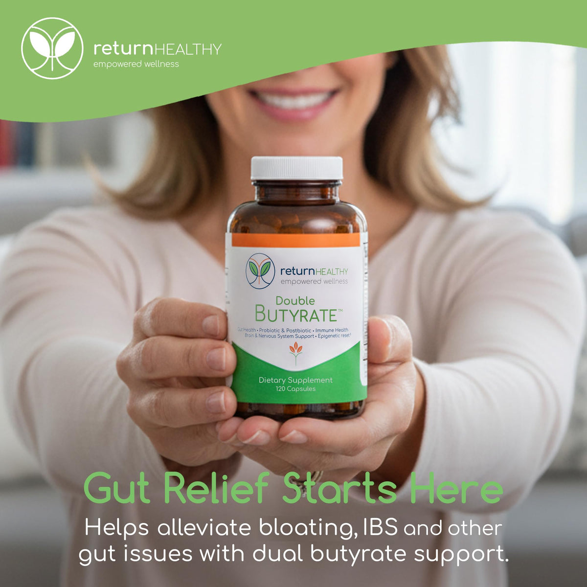 Double Butyrate Gut Health Supplement | Probiotic & Postbiotic Digestive Supplements for Gut Support | Enhances Immune, Brain, & Nervous System Function | Odor-Free Formula | 120 caps
