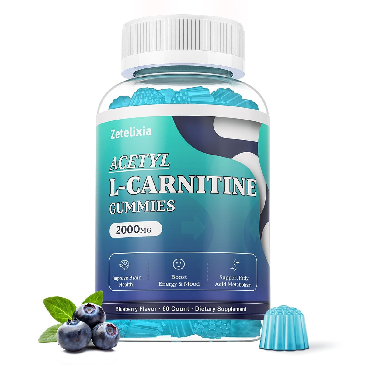 2 Pack Sugar Free Acetyl L-Carnitine Gummies, L-Carnitine Supplement for Women & Men, with Vitamin C & B12, ALCAR for Energy, Brain & Heart Health Support, Vegan, Non-GMO, 120 Count