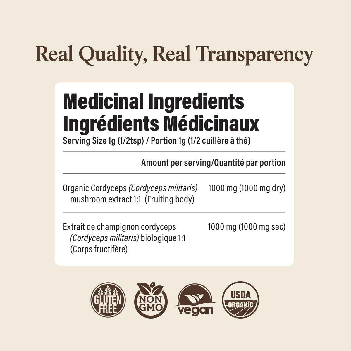 Real Mushrooms Cordyceps Mushroom Powder - Organic Cordyceps Powder Mushroom Energy and Wellness Support - Rich in Beta Glucans - Non-GMO, Vegan Supplement, 60 Servings