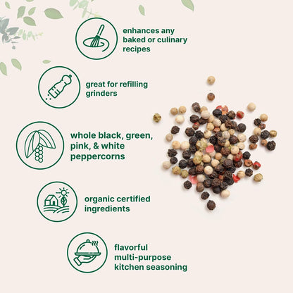 Micro Ingredients Organic Whole Rainbow Peppercorns, 2lbs | Premium Whole Peppercorns for Grinder Refill | Great for Seasonings, Meats & Vegetables | Additive Free, Non-GMO, Bulk Supply