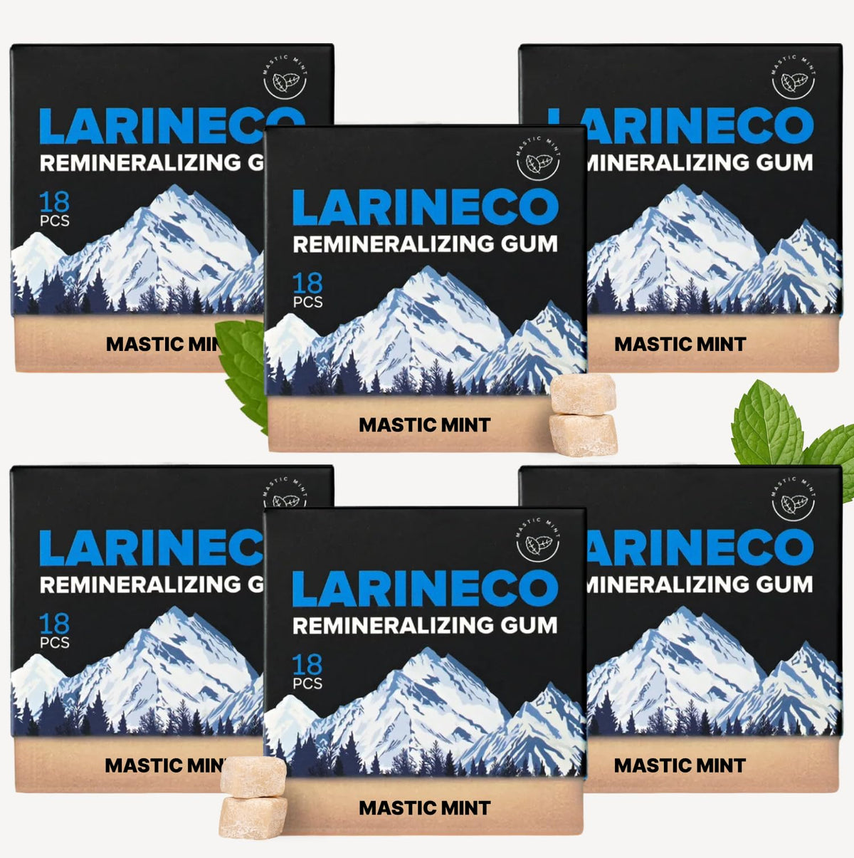 Larineco Remineralizing Gum with Nano Hydroxyapatite & Xylitol – Sugar-Free Xylitol Gum – Plastic-Free, Dye-Free, Aspartame-Free – Natural Base – 36 Pieces, Mastic Mint