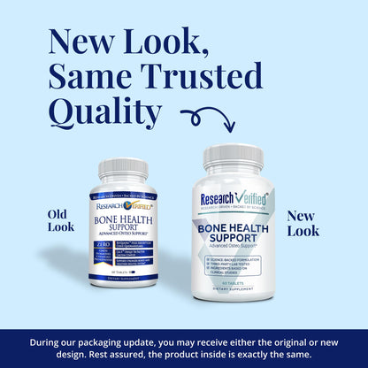 Research Verified Bone Health Support - Rebuild Bone Mass - Triple Calcium Complex, Vitamin D3, Vitamin K2, Soy Isoflavones, BioPerine - 60 Tablets - 1 Month Supply