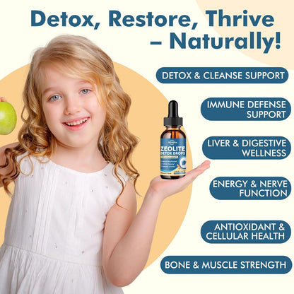 Zeolite Detox for Kids and Adults, Zeolite Clinoptilolite Liquid Drops with Chlorella, Magnesium, Zinc, Methy Vitamin B12 & D3, Gut Liver Detox Cleanse, Immunity, Pineapple Flavor 4 Fl Oz