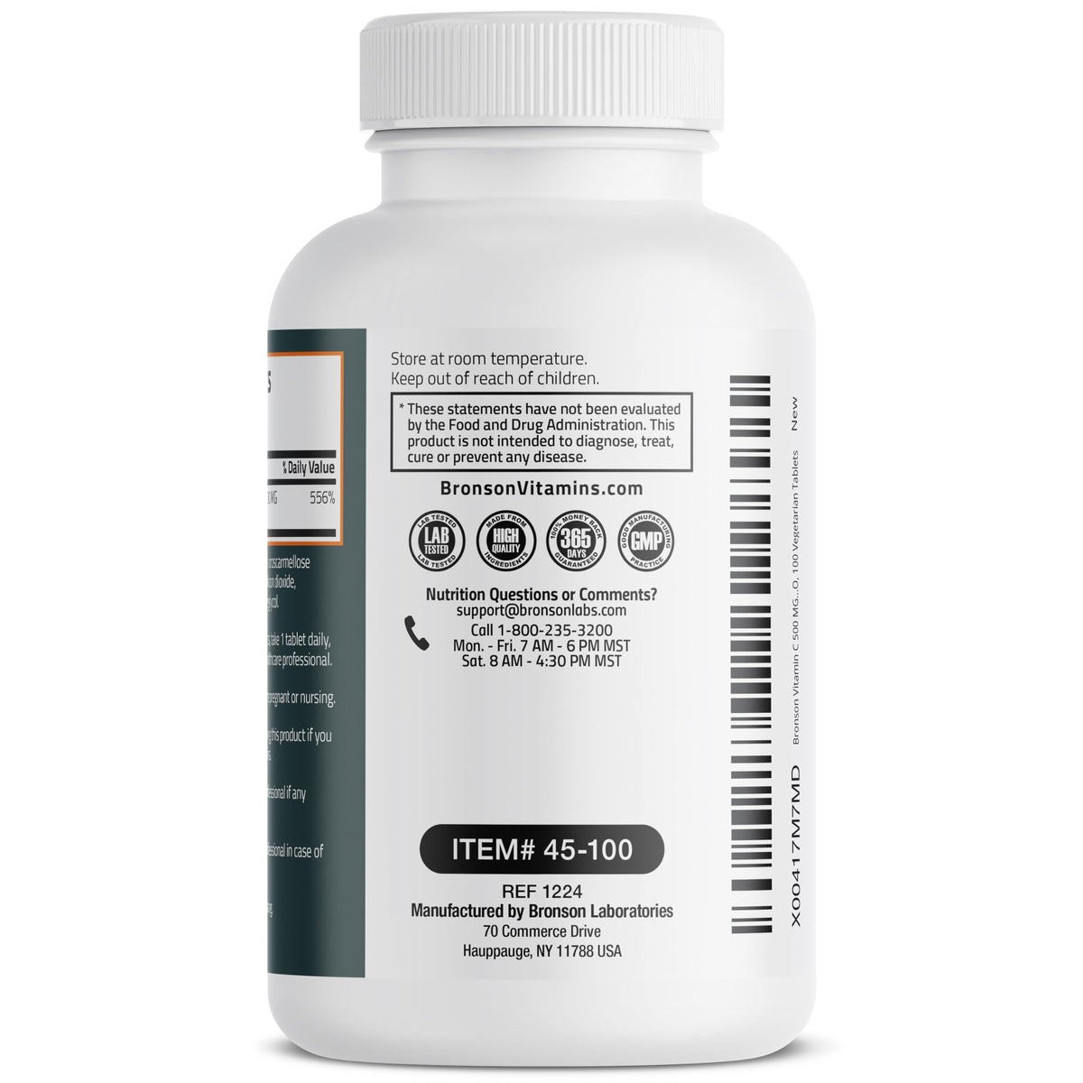 Bronson Vitamin C 500 mg Immune & Antioxidant Support, Non-GMO, 250 Tablets | Daily Vitamin C Replenishment, Vegetarian Formula, Gluten-Free & Soy-Free