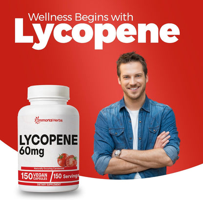 Lycopene Supplement for Men 60mg, 150 Capsules, Natural Tomato Extract Powder, 4 Month Supply, 100% Veg Lycopene Complex, Non-GMO and Gluten Free Carotenoid Supplement