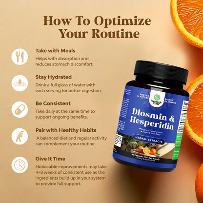 Diosmin Hesperidin 1000mg Complex for Adults - Bitter Orange Supplement for Varicose Veins Support, Leg & Feet Blood Health - Diosmin & Hesperidin Supplements from Citrus Aurantium - 60 Count