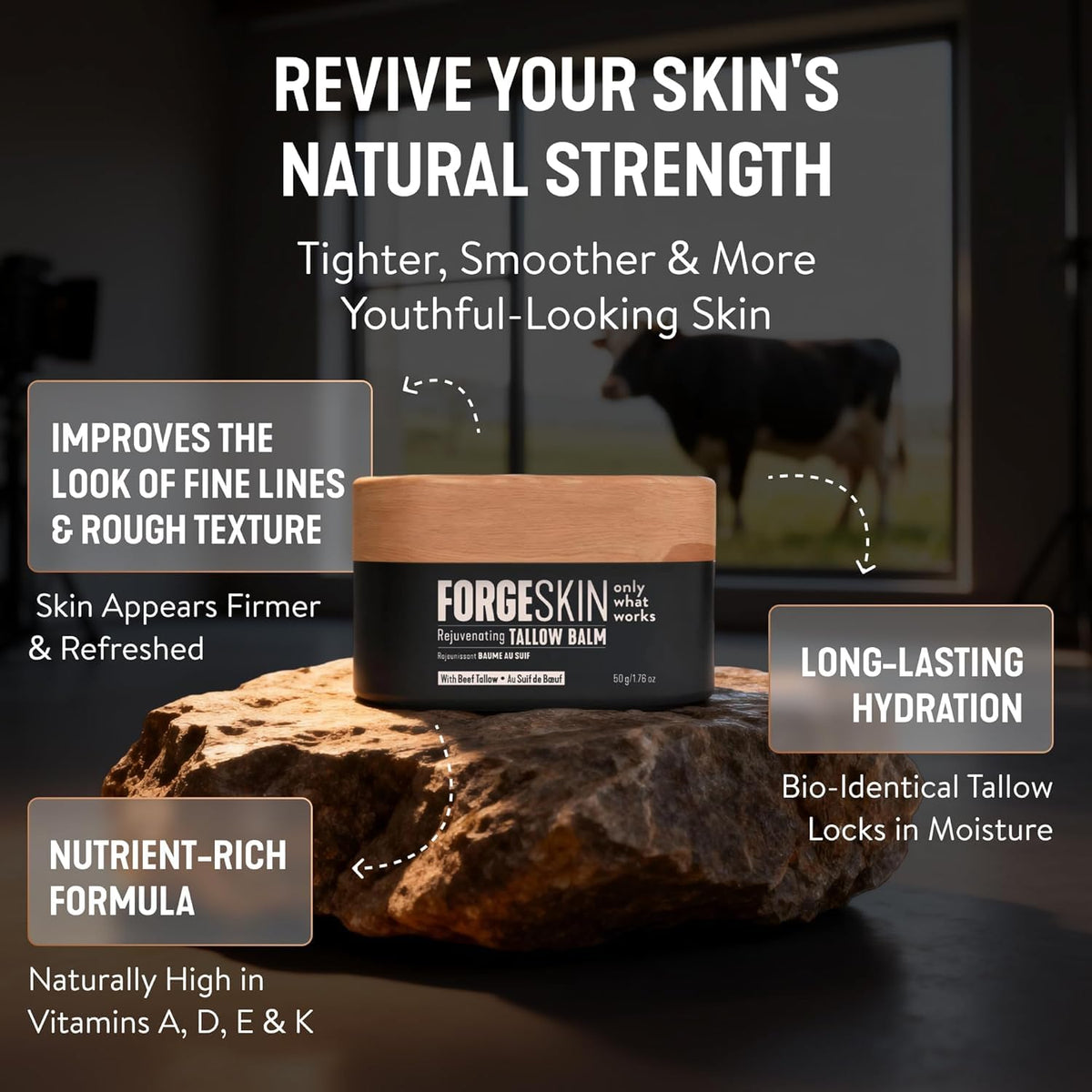 Forge Skin FORGE MEN Prime Male Anti-Aging + Health Optimization Bundle Wrinkle Defense Beef Tallow Balm Moisturizer + FORGEBODY® Beef Organ Complex Capsules Supplement for Body & Brain Function
