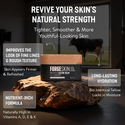 Forge Skin FORGE MEN Prime Male Anti-Aging + Health Optimization Bundle Wrinkle Defense Beef Tallow Balm Moisturizer + FORGEBODY® Beef Organ Complex Capsules Supplement for Body & Brain Function
