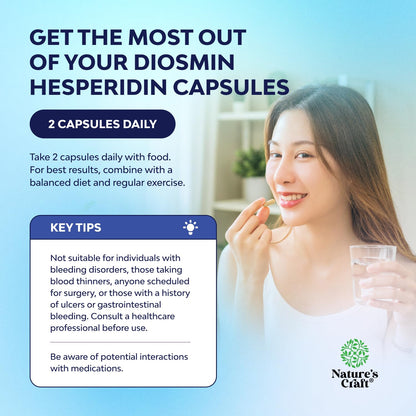 Diosmin Hesperidin 1000mg Complex for Adults - Bitter Orange Supplement for Varicose Veins Support, Leg & Feet Blood Health - Diosmin & Hesperidin Supplements from Citrus Aurantium - 60 Count