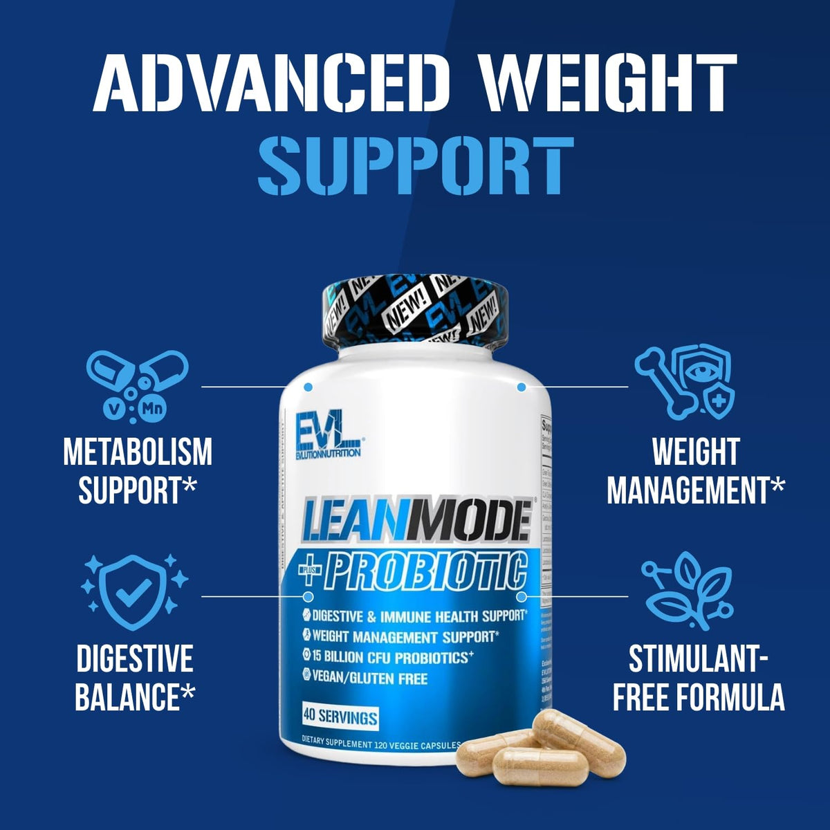 EVL Weight Loss Support Pills - Premium Multipurpose Appetite Metabolism and Fat Loss Support for Men and Women - LeanMode with Green Coffee Bean Extract CLA and Garcinia Cambogia - 50 Servings