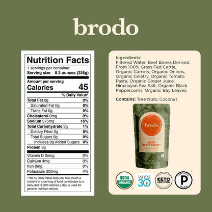Brodo Ready to Drink Organic Chicken Collagen Rich Bone Broth (6 X 8 oz) | Organic Bone Broth with Collagen, Protein Soup & Sipping Broth for Healthy Meal Prep, Soups and Bone Broth Packets