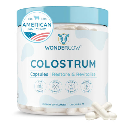 WONDERCOW Colostrum Capsules Supplement for Gut Health, Immune Support & Wellness | Natural IgG Pure Whole Bovine