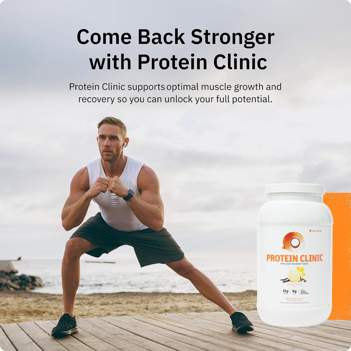 Protein Clinic - Collagen Protein Powder Recovery Shake, Vanilla | Dairy-Free with myHMB, CherryPURE and Prebiotic Fiber for Muscle, Joint and Digestive Support, Vitamin D3 and K2