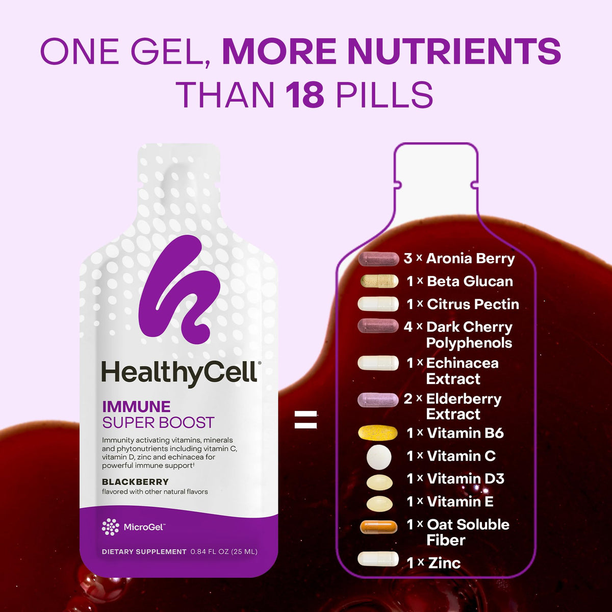 Healthycell Immune Super Boost Daily Liquid Supplement - 14 Gel Packs | Immune Support Supplement for Adults with Echinacea, Elderberry, Vitamin C, Vitamin D, Calcium & Zinc