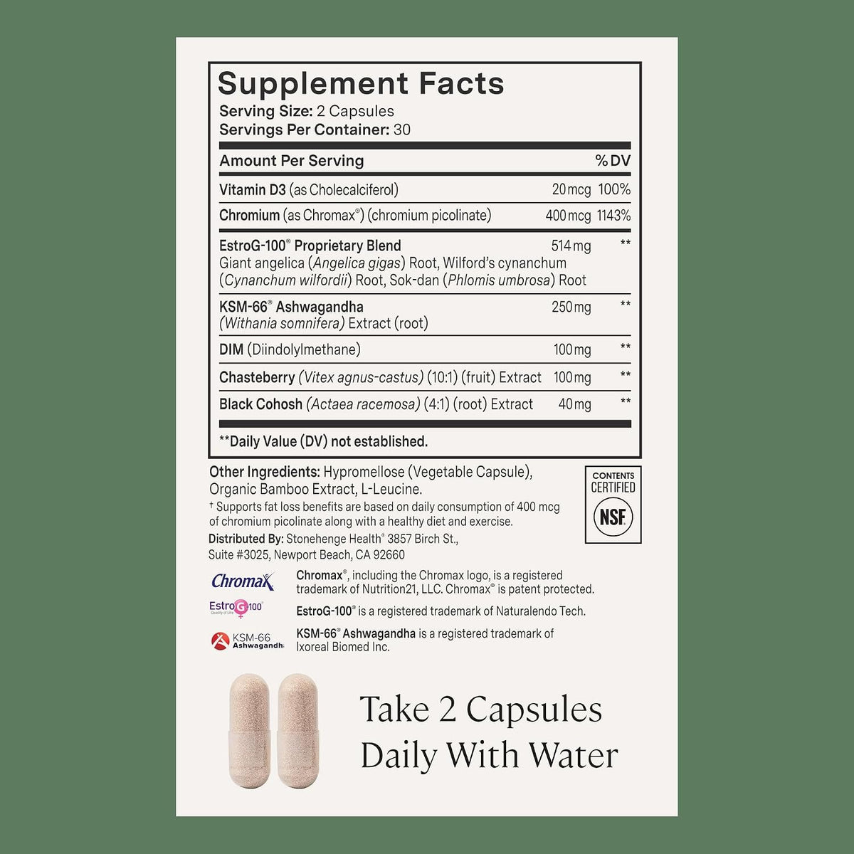 Stonehenge Health for Women Menopause Support for Peri + Menopause + Post - Mood, Energy, Stress, Hot Flashes, Night Sweats, Sleep & Cortisol, Chromax Chromium, Vitamin D3, KSM-66 Ashwagandha (2 Pack)