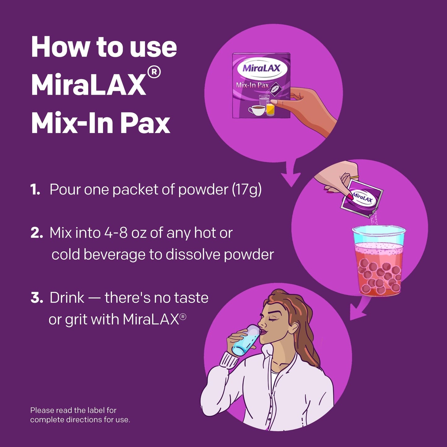MiraLAX Gentle Constipation Relief Laxative Powder, Stool Softener with PEG 3350, No Harsh Side Effects, 1 Doctor & OBGYN Recommended, Single Dose Mix-in Pax, Travel Pack, 24 Dose