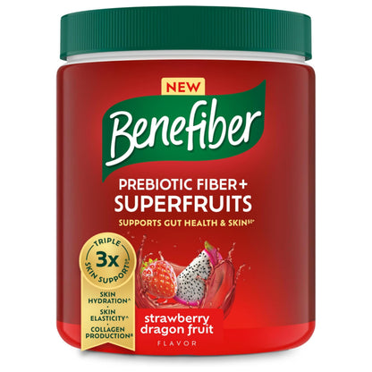 Benefiber Prebiotic Friendly Fiber + Superfruits Dietary Supplement, Strawberry Dragon Fruit Flavor, 8.8 oz (250g)
