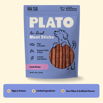 Plato Meat Sticks Salmon Dog Treats, Air-Dried High-Protein Soft Chews with Omega Fish Oil (EPA & DHA), 10 oz