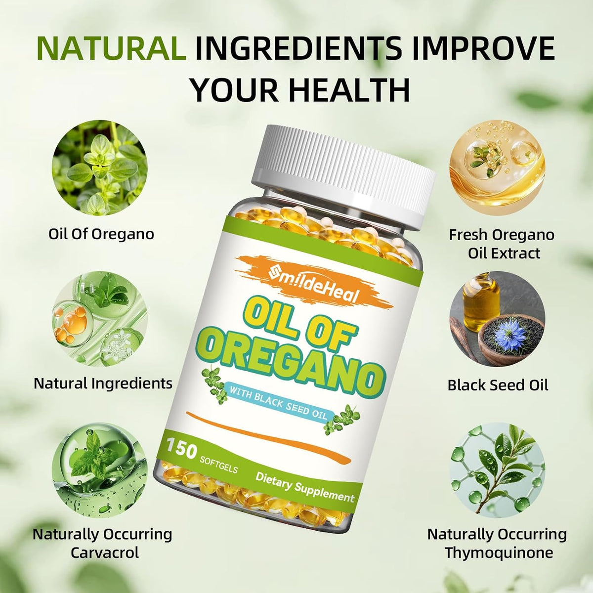 Oregano Oil with Black Seed Oil Softgels – Gluten Free, Non-GMO,150 Softgels, 75-Day Supply