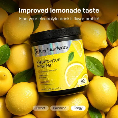 KEY NUTRIENTS Electrolytes Powder Bundle, Refreshing Lemonade 90 Servings Jar + Sweet Blue Raspberry 90 Servings Jar, Sugar Free Hydration Drink Mix with Vitamins & Minerals, No Calories