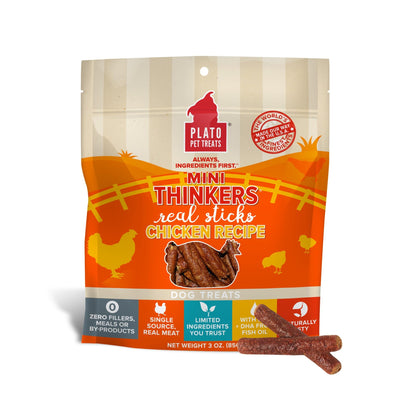 Plato Meat Sticks Salmon Dog Treats, Air-Dried High-Protein Soft Chews with Omega Fish Oil (EPA & DHA), 10 oz