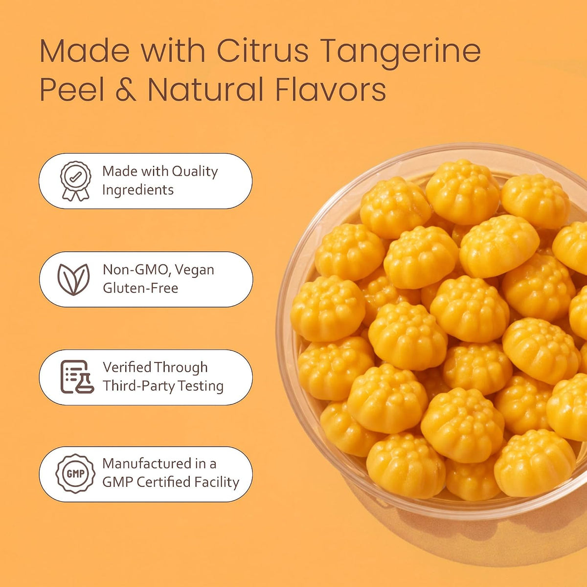 NaturaLife Labs Creatine Monohydrate Gummies - 5g per Serving - Tangerine Flavor - 120 Gummies - Gluten-Free, Non-GMO, Vegan, Sugar Free