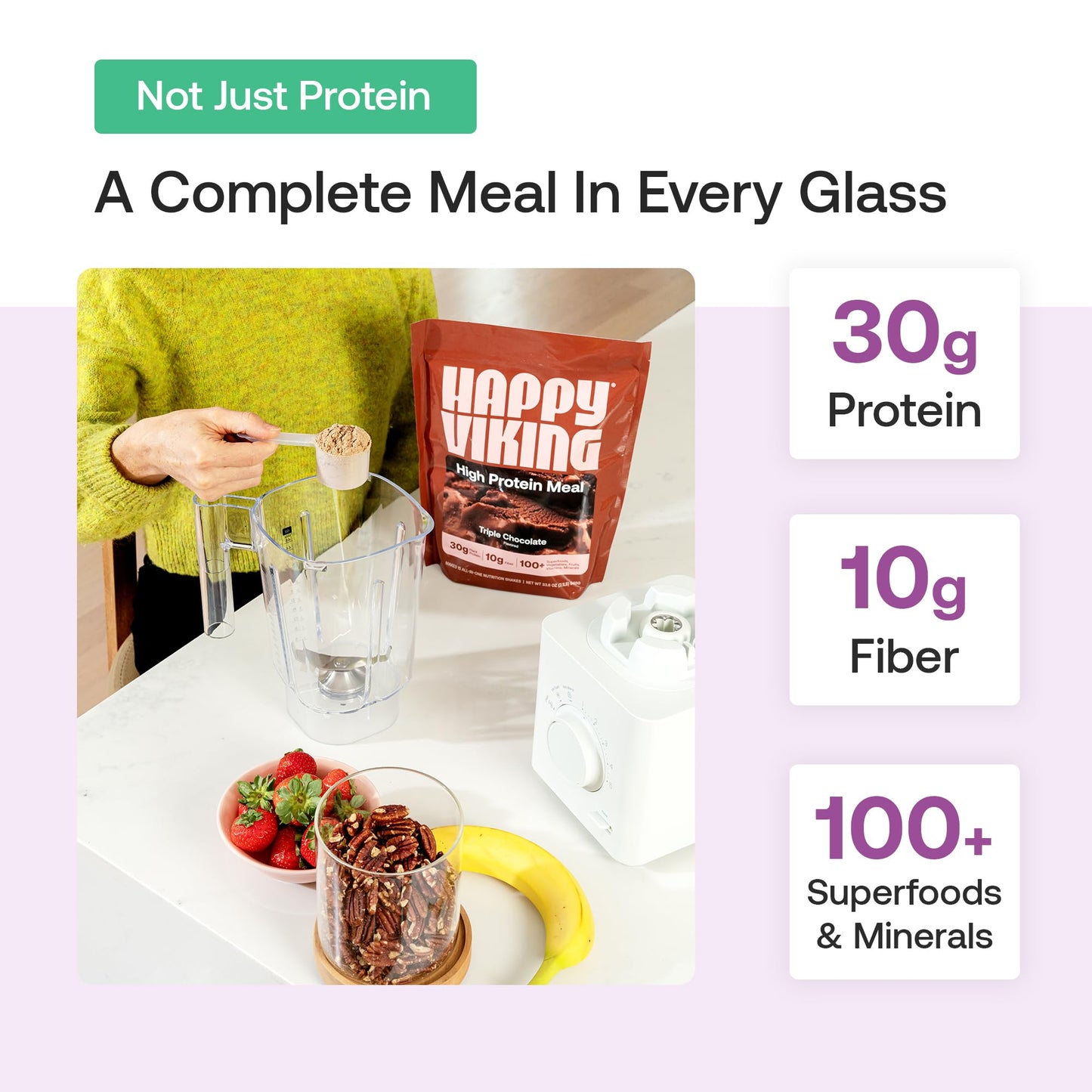 Happy Viking Plant-Based Protein Powder +100 Superfoods Vanilla Meal Replacement Shake, Created by Venus Williams, 30g Plant Protein, 10g Fiber, Vegan, Gluten-Free, Non-GMO, 15 Meals Happy Viking buy supplements Au