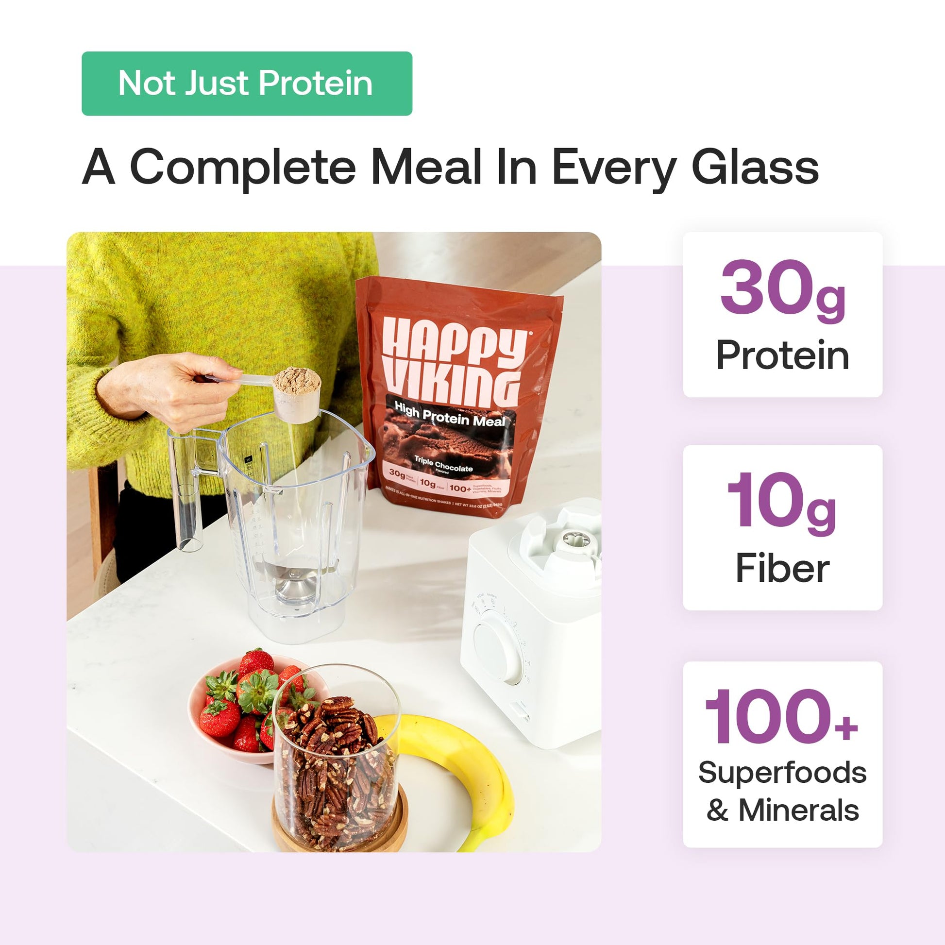 Happy Viking Plant-Based Protein Powder +100 Superfoods Vanilla Meal Replacement Shake, Created by Venus Williams, 30g Plant Protein, 10g Fiber, Vegan, Gluten-Free, Non-GMO, 15 Meals Happy Viking buy supplements Au