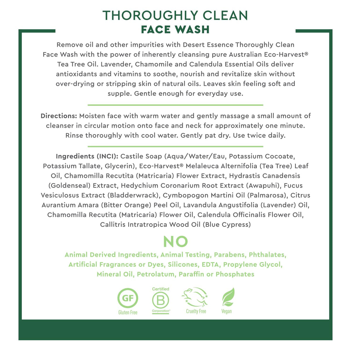 Desert Essence Tea Tree Face Wash 32 fl oz - Facial Cleanser with Natural Tea Tree Oil for Daily Use - Gentle Castile Formula for Sensitive and Oily Skin - Vegan and Cruelty-Free