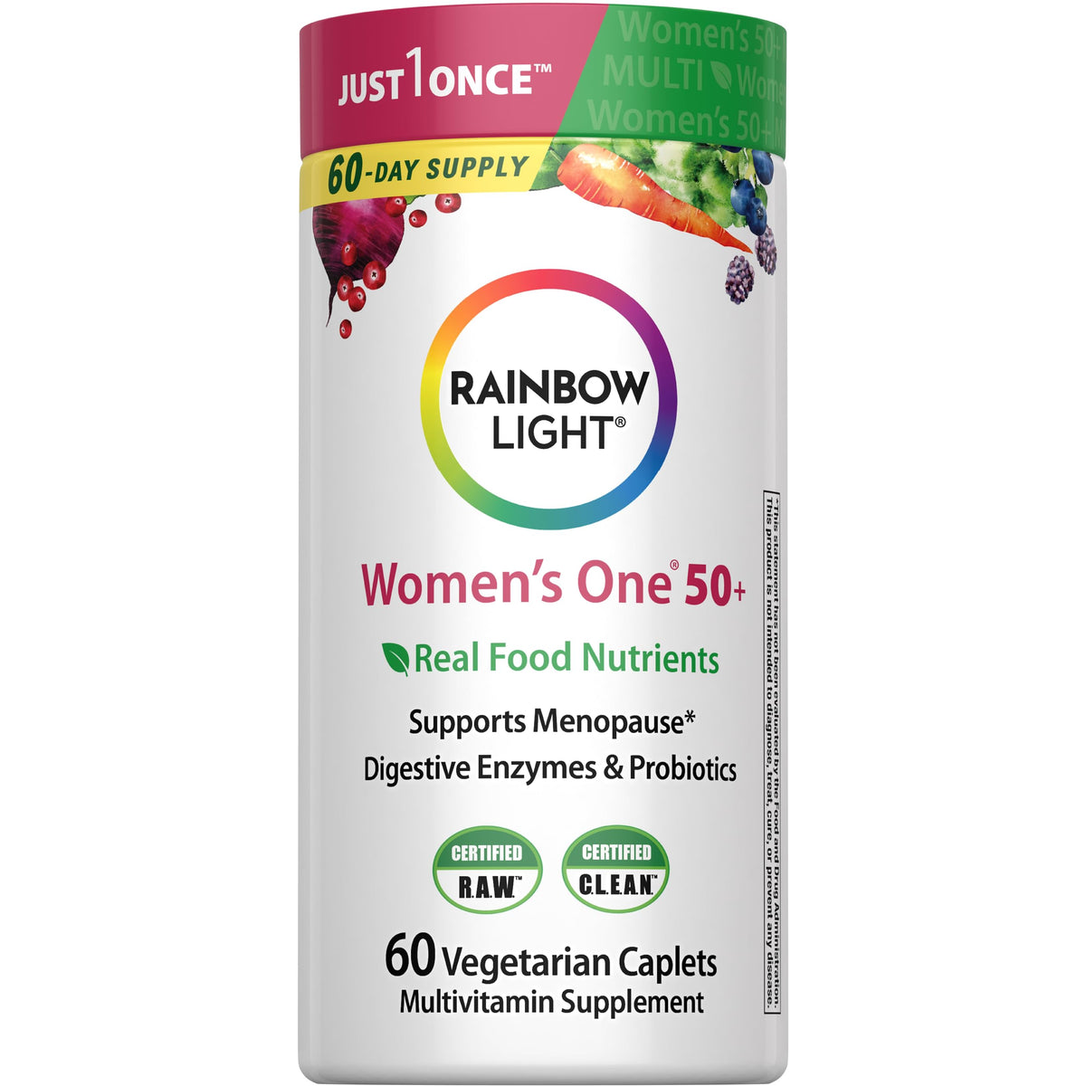 Rainbow Light Womens One + Multivitamin 50 Plus | 90 Caplets | Supports Menopause | Real Food Nutrients, Digestive Enzymes & Probiotics
