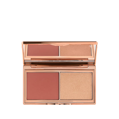 Charlotte Tilbury Mini Hollywood Blush & Glow Glide Palette, Powder Blush & Highlighter Compact, Face Makeup Duo, Travel Size Makeup Palette - Rich Terracotta Blush/Golden Sunset Highlighter