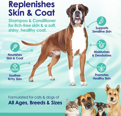 2-in-1 Dog Shampoo and Conditioner with Soothing Aloe Vera & Chamomile, Sensitive Skin, Fragrance-Free, Hypoallergenic Formula Provides Itchy Skin Relief from Dry Skin & Allergies - 16oz