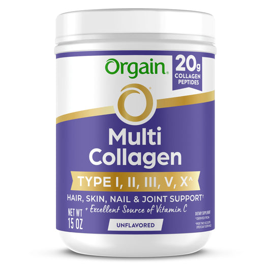 Orgain Hydrolyzed Multi Collagen Powder for Women & Men, 20g Collagen, Supports Hair, Skin, Nail & Joint Health, Type I, II, III, V, X, Vitamin C & Amino Acids,