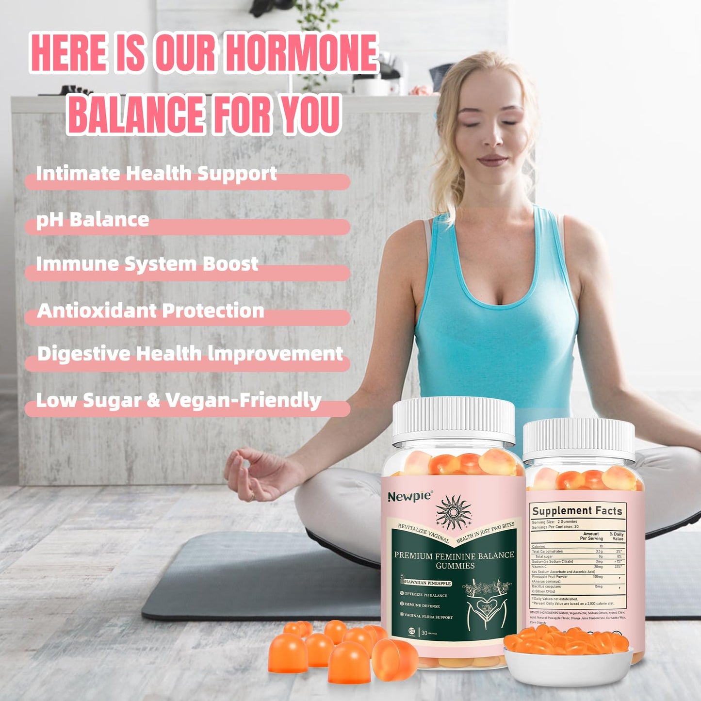SUWENY Pineapple Gummies for Women ph Premium Feminine Balance Gummies for Women Health Immune Support Vegan, Gluten-Free & Halal-60 Gummies-30 Servings (1)