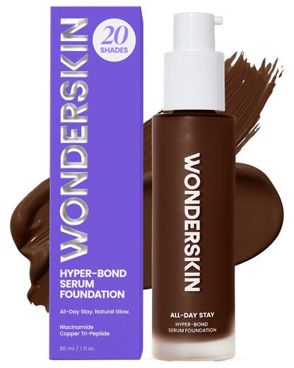Wonderskin Hyper Bond All-Day Stay Serum Foundation – Waterproof, Transfer-Proof, 24HR Longwear Face Makeup with Niacinamide & Hyaluronic Acid – Lightweight, Natural Finish (Aura)