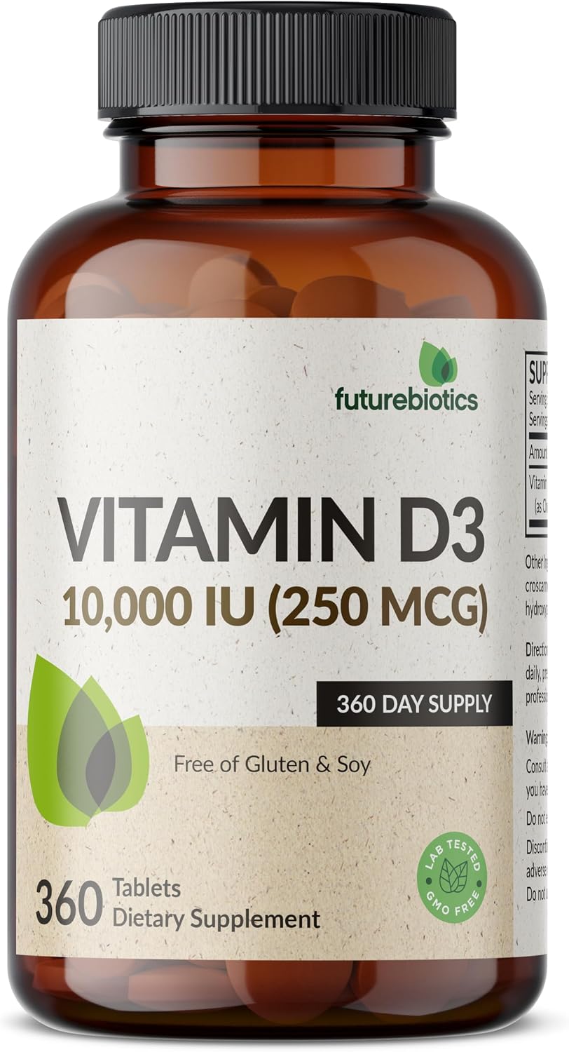 Futurebiotics Vitamin D3 10,000iu (250mcg) 360 Day Supply for Healthy Muscle Function and Immune Support, Non-GMO, 360 Tablets