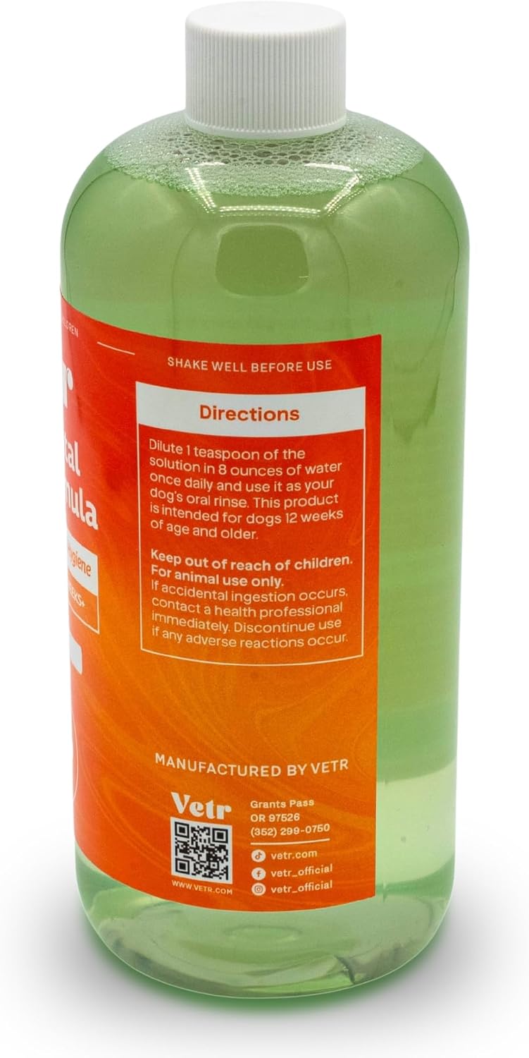 Vetr Dental Formula for Dogs - Peppermint Flavored Oral Care Liquid Additive with Enzymes for Breath and Teeth Support - Vet-Formulated in USA (16 oz)