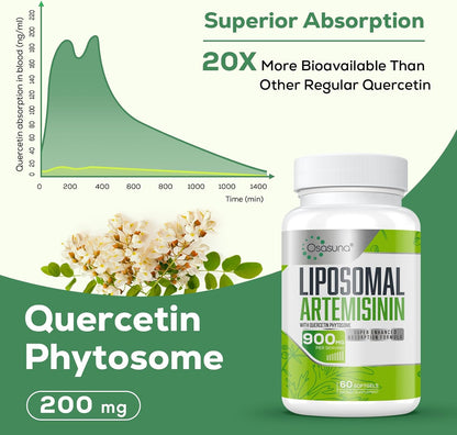 900 mg Liposomal Artemisinin for Maximum Absorption, Sweet Wormwood Extract(Artemisia Annua) with Quercetin Phytosome 200 mg, 120 Softgels