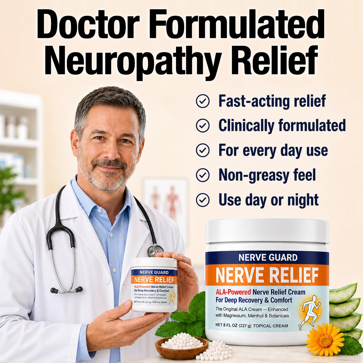 Neuropathy Cream – XL 8 oz – Maximum Strength Nerve Relief Cream for Feet Hands Legs Toes & Back – Fast Acting Relief with Menthol, Magnesium, ALA, Arnica –