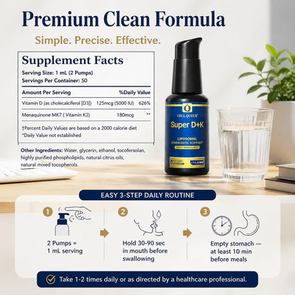Liposomal Vitamin D3 K2 Liquid 5000 IU – Nanoemulsified D3 + Vitamin K2 MK-7 for High Absorption, Bone & Muscle Support, Immune Health, Calcium Absorption Support, Non-GMO, 50 Servings