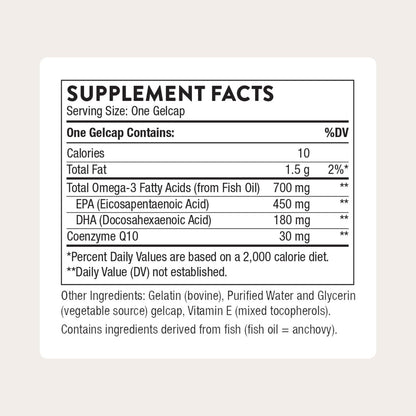THORNE - Omega-3 with CoQ10 - Fish Oil Supplement with EPA & DHA from Sustainably Sourced Fish - Supports Brain, Skin, Joint & Heart Health* - Third-Party Certified