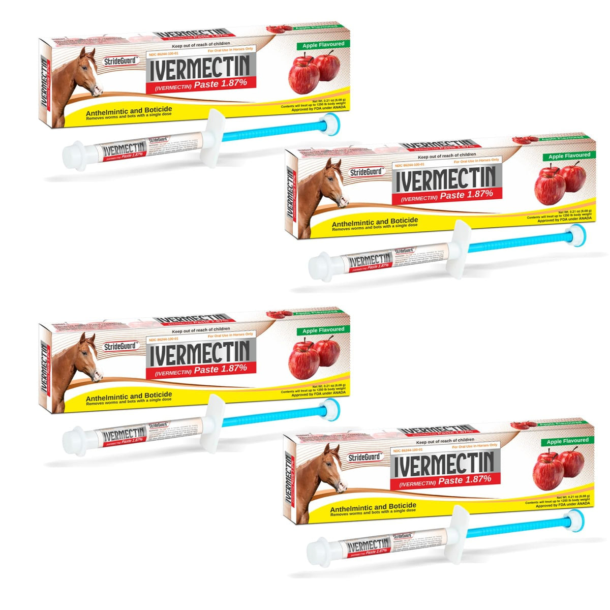 Horse Ivermectin Paste 1.87% – Apple Flavored Oral Horse Dewormer Syringe – 6.08g Tube Treats Horses Up to 1,250 lbs [Pack-1]