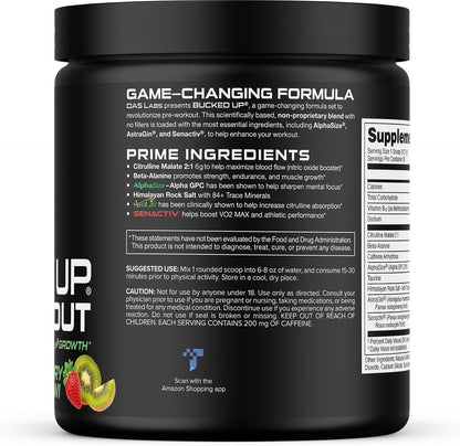 Bucked Up Pre Workout - Best Tasting - 6 Grams Citrulline, 2 Grams Beta Alanine Non Proprietary Blend, Powder (Strawberry Kiwi)